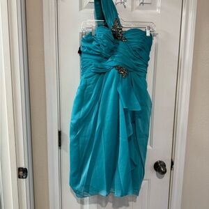 Elegant Teal One-Shoulder Dress